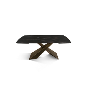 Extendable Ceramic Dining <b>Table</b> 180x90 <b>Matt</b> Golden Nero Bronze X Legs Internal Use - Product Image 1