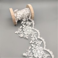 Tissu en organza brodé de sequins pour robes de mariée, dentelle blanche pour bordure, mode féminine