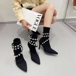 Nuove Scarpe da Donna Slip-On con Tacco Sottile Super Alto, Punta a Spillo, Strass, Tessuto Elastico Antiscivolo - Product Image 6