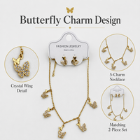 Ensemble collier et boucles d'oreilles papillon à 5 breloques |   Ensemble de bijoux 2 pièces