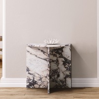 Meubles de luxe Landiview, meubles de chambre à coucher, table d'appoint en marbre Calacatta Viola Luna demi-lune italien