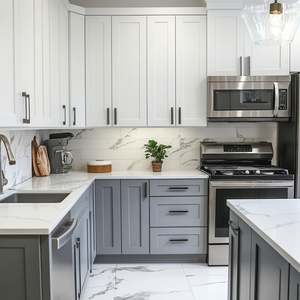 Muebles de Cocina Modernos Estilo Shaker Blancos, Conjuntos Completos con Encimeras de Mármol y Acero Inoxidable, Muebles de Cocina de PVC al por Mayor - Product Image 5