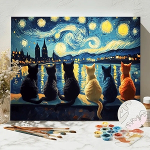 Kit Pittura a Numeri Personalizzato '<span class=keywords><strong>Notte</strong></span> <span class=keywords><strong>Stellata</strong></span>' di <span class=keywords><strong>Van</strong></span> <span class=keywords><strong>Gogh</strong></span> - Kit Fai-da-Te con Spedizione Diretta - Product Image 4