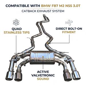 Système d'échappement Catback Vortex SS304 à double soupape à vide pour BMW F87 M2 N55 3.0T 2014-2018, kit de tuning avec silencieux quadruple - Product Image 1