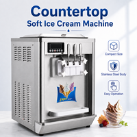 Machine à glace molle commerciale 3 saveurs pour comptoir, 18-25L/H, 220/110V, haute productivité pour restaurants et cafés
