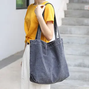 Korean Style Fashion Canvas Ladies Dark Grey Tote Shoulder Bag for Women