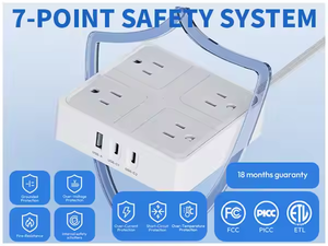 Siêu mỏng 6ft cắm phẳng 7 1 điện dải 4 x AC + 2 x Loại C USB A + 2 x Loại C tùy chỉnh đa chức năng USA Outlet Extender - Product Image 5