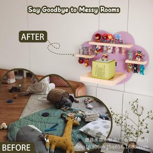 Wooden <b>Wall</b>-<b>Mounted</b> Storage <b>Shelf</b> 16.1x11.4 Inch For Childrens Room Toy Organizer Durable Design - Product Image 3