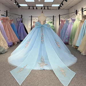 Robe de Quinceañera Bleue Scintillante pour Mariage et Bal de Promo, Modèle Jancember, avec Grand Nœud et Dentelle, Robe de 15 Ans, Robe de 16 Ans, Dy20251 - Product Image 3
