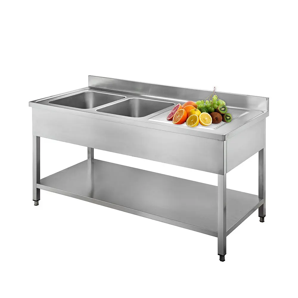 Stainless Steel Work Table with Sink for Prep Work Metal Commercial Kitchen Heavy Duty Table for Restaurant Home and Hotel