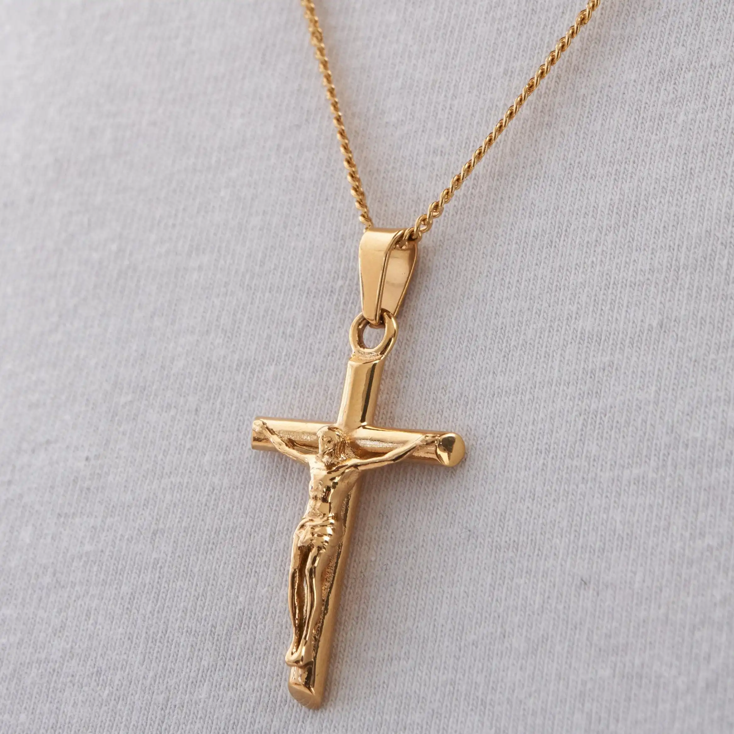 Jesus Kreuz Halskette 18 Karat Gold Silber Edelstahl Religiöser christlicher Schmuck Männer Gold Kreuz Anhänger Halskette