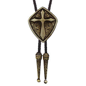Metallic Cross Bolo <b>Tie</b> Scroll Design True Love Tip Ultra Narrow Jacquard Printed Adjustable Fashion Accessory for Suit Banquet - Product Image 2