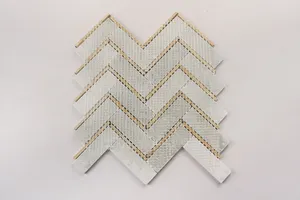 Wandfliesen Fischgräten form Grau Gold Fischgräten muster Marmor Mix Edelstahl Mosaik für Backs plash und Hintergrund Wandfliesen