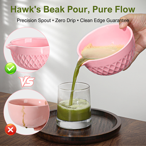 7-Piece Traditional Pink Ceramic Matcha <b>Tea</b> <b>Set</b> with Rhombus Bowl Bamboo Whisk <b>Tea</b> Scoop for <b>Tea</b> Enthusiasts - Product Image 4