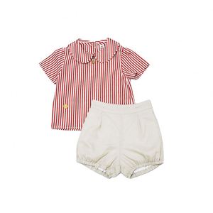 2021 été espagnol enfant en bas âge bébé garçon vêtements ensembles chemises rouges avec short rayé enfants enfants vêtements en gros 08AS105375 - Product Image 1