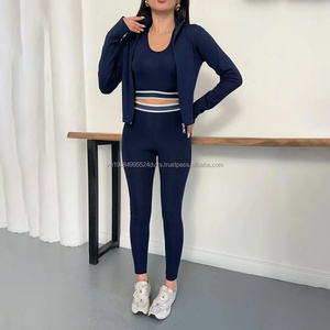 Nouvelle arrivée, tenue de sport, leggings, veste de gym, ensemble de vêtements de fitness 3 pièces, ensemble de yoga pour femmes, personnalisé - Product Image 3