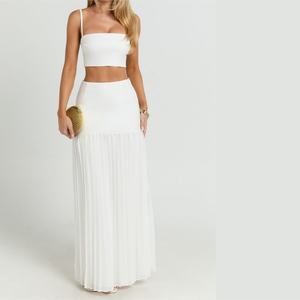 Conjunto de 2 Piezas para Mujer, Estilo Casual, Top y Falda de Lino y Algodón, Corte Entallado, Nueva Moda - Product Image 1