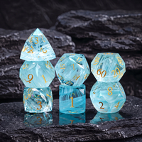 Ensemble de dés en verre cristal K9 multiformes bleu aurore, 7 pièces/ensemble, faits à la main, D6 D20 D12 D10 pour les jeux de table Dungeons & Dragons