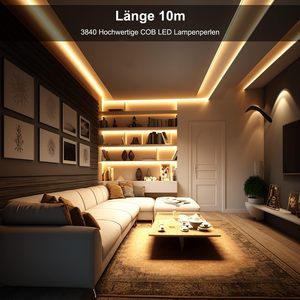 Bande LED COB 24V 384 LED/m, 8mm, avec télécommande et alimentation, 10m, sans points, dimmable, découpable pour la décoration - Product Image 3