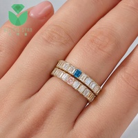 Bague d'éternité en diamant de laboratoire taille émeraude, or jaune 18 carats, saphir bleu D VVS, certifiée IGI, alliance de mariage pour femme Betterstar