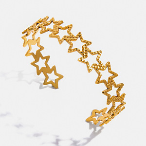 Bracelet manchette ajouré en acier inoxydable doré à motif étoile, bijou unisexe, cadeau - Product Image 1