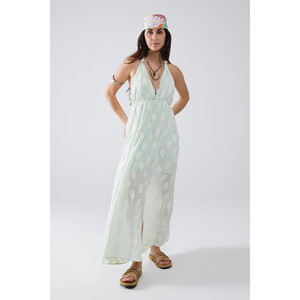 เดรสทรงมิดิแบบผูกคอ ลายใบไม้มิ้นท์ แต่งดิเทลลูเร็กซ์ - Product Image 5