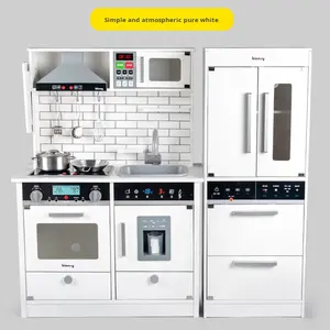 Ensemble de jouets de <span class=keywords><strong>cuisine</strong></span> en bois interactifs <span class=keywords><strong>avec</strong></span> effets lumineux sonores réalistes et réfrigérateur pour enfants - Product Image 3