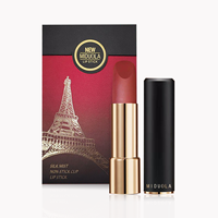Lipstik Matte Velvet Casing Hitam Mewah Label Pribadi Tahan Lama Logo Kustom Grosir Makeup MOQ Rendah