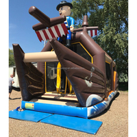 Castillo Hinchable para Exteriores Equipo de Diversión Barco Pirata Castillo Saltador para Niños Combo con Tobogán Acuático Brincolín Hinchable