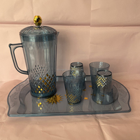 Carafe à café et thé en plastique transparent de 2,1 L avec 4 tasses, ensemble de carafes exquises de style Ramadan avec plateau