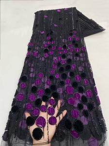 NI.AI新しいデザインベルベットネットレーススパンコール生地刺繍ビーズレースネット生地 - Product Image 6