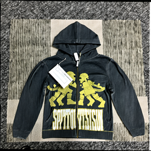 Sweat à capuche personnalisé avec fermeture éclair, broderie délavée à paillettes de pierres précieuses, imprimé vintage, effet vieilli, délavé à l'acide, avec strass - Product Image 4