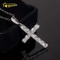 Pendentif Hip Hop en Argent 925 Personnalisé avec Chaîne, Motif Croix Moissanite, Style Iced Out, Stock Local USA