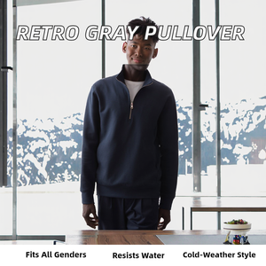 Sudadera Gris Vintage Americana Retro con Cuello Alto y Media Cremallera, Unisex, de Invierno, de Marca, de Alta Calidad, de Felpa Francesa Estampada 100% - Product Image 2