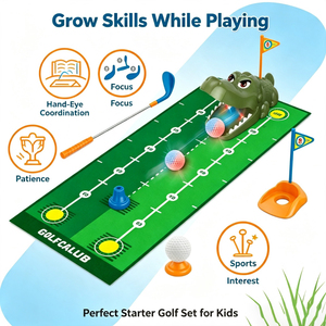 Ensemble de golf pour enfants avec retour automatique de balles en forme de crocodile, son et lumière, jeu de clubs de golf, jeu de sport intérieur/extérieur pour enfants - Product Image 3