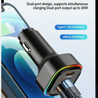 KC-12 Pengisi Daya Mobil Ekspansi Depan/Belakang Multi Port USB Tipe-C/7 Lampu Ambient RGB Warna-warni Pengisian Daya QC/Adaptor Daya Pengisian Daya PD