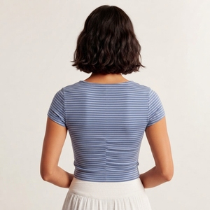 Camiseta de mujer personalizada con cuello en V acanalado, ajuste ceñido, informal, básica, de manga corta, suave y elástica, a la moda, <span class=keywords><strong>para</strong></span> venta al por mayor. - Product Image 3