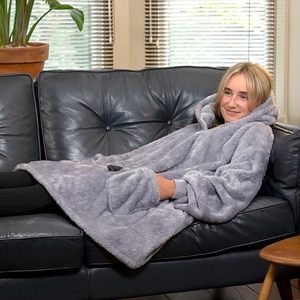 Couverture à capuche portable en <span class=keywords><strong>polaire</strong></span> Sherpa pour adultes – Douce, confortable, surdimensionnée avec manches – Unisexe - Product Image 5