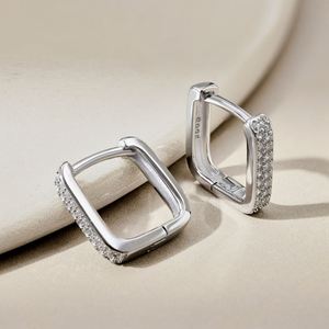 Dylam Classic Fashion Design S925 <b>Silver</b> Rhodium Plated Hypoallergenic Diamond 5A Zirconia Sparkle Rectangle <b>Hoop</b> Earrings - Product Image 3