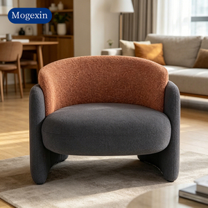 Fauteuil de salon moderne en tissu bouclé bicolore pour salon, chambre, salle à manger, hôtel, appartement - Product Image 1