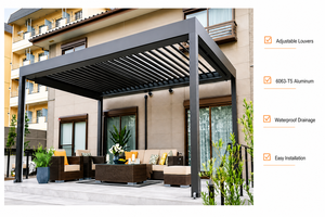 Pergola bioclimatique motorisée moderne en aluminium pour patio, gazebo, pavillon, toit à lames rétractables automatiques, imperméable et robuste - Product Image 5