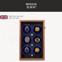 MINEESI Boîtier en bois rotatif de luxe personnalisé OEM/ODM pour remontoir de montre automatique à 6 emplacements, design respirant, modèle avec logo transparent