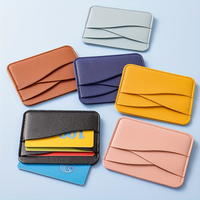 Dompet Kartu Kulit PU Tipis Kustom X49, Logo Eksklusif, Bentuk Gelombang, Grosir