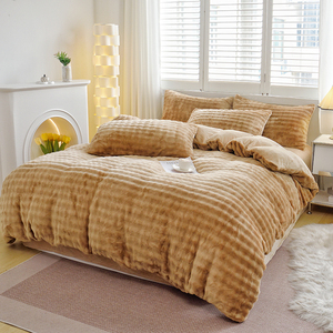 4 Uds Faw Camel Hair Color cálido conejo Faux invierno <span class=keywords><strong>funda</strong></span> nórdica conjuntos sólido hogar Floral y patrón de dibujos animados técnicas tejidas - Product Image 2