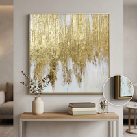 Poster Dekorasi Art Deco Modern Lukisan Minyak Buatan Tangan dengan Foil Emas Murni di Kanvas Panel Still Life Ulang Tahun