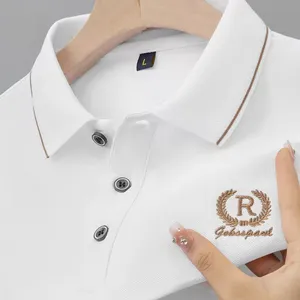 Camisa polo de lapela bordada casual masculina com meia manga para golfe, novidade de verão por atacado