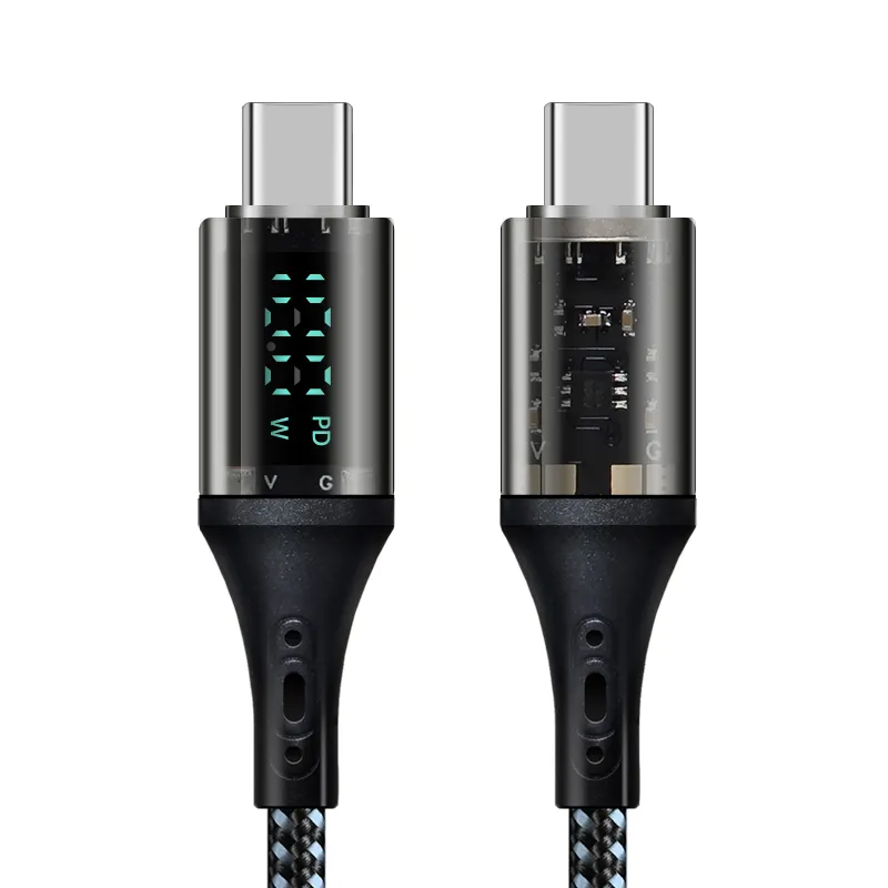 2024 nova tecnologia PD100W cabo duplo transparente tipo C USB C cabo de nylon para laptop e iPhone com exibição digital em tempo real