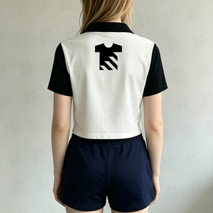 Wholesale New Design Cotton Jersey Fabric Two-Tone Polo Shirts Cropped Short Sleeve High Quality Custom Logo Team Polo Shirts - Product Image 4