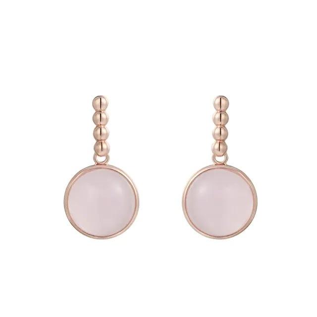 Wholesale copper brass Pink Rose Quartz jewelry custom natural crystal semi stone charms high quality Elegant earrings for women