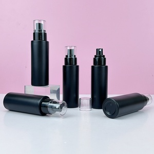 Fancy <b>Empty</b> Cylinder Round 30ml 50ml 60ml 100ml 120ml Matte Black Glass Cosmetic Emulsion Bottles Packaging With Pump - Product Image 4